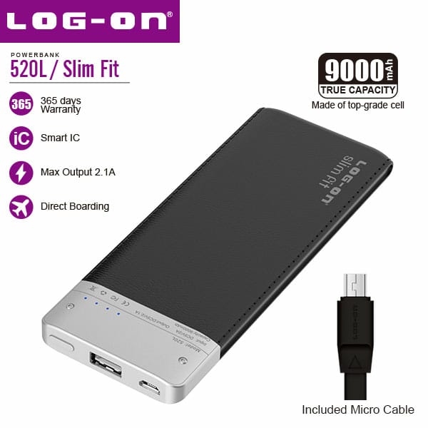POWERBANK LOG ON SLIM FIT 9000 MAH 