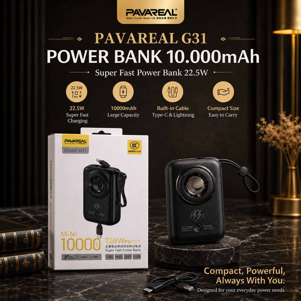 POWERBANK PAVAREAL G31 22.5W 10.000MAH