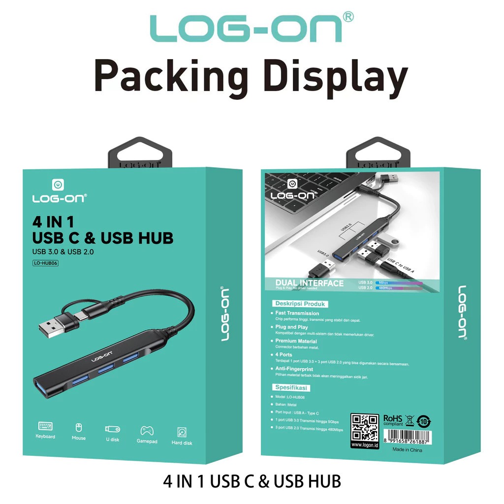 USB HUB 4 PORT LOG ON LO-HUB06
