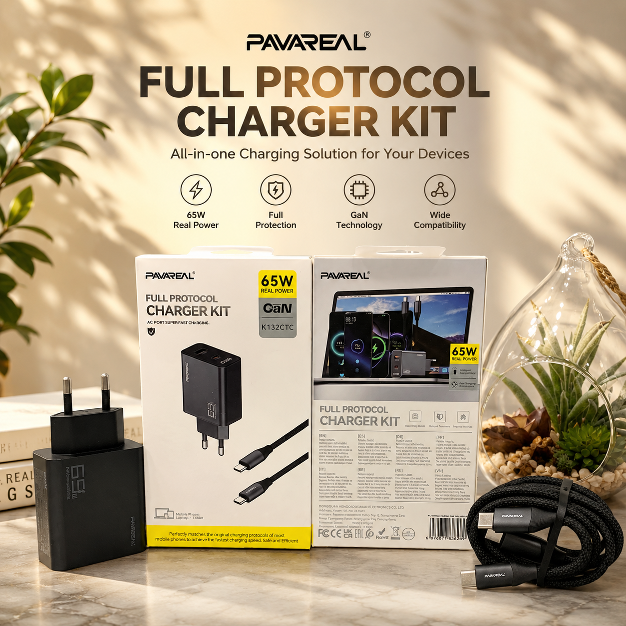 CHARGER PAVAREAL K132 65W GAN C TO C
