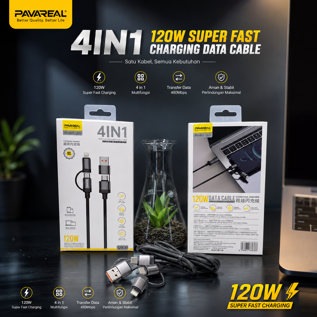 KABEL DATA PAVAREAL Q60 4 IN 1 120W