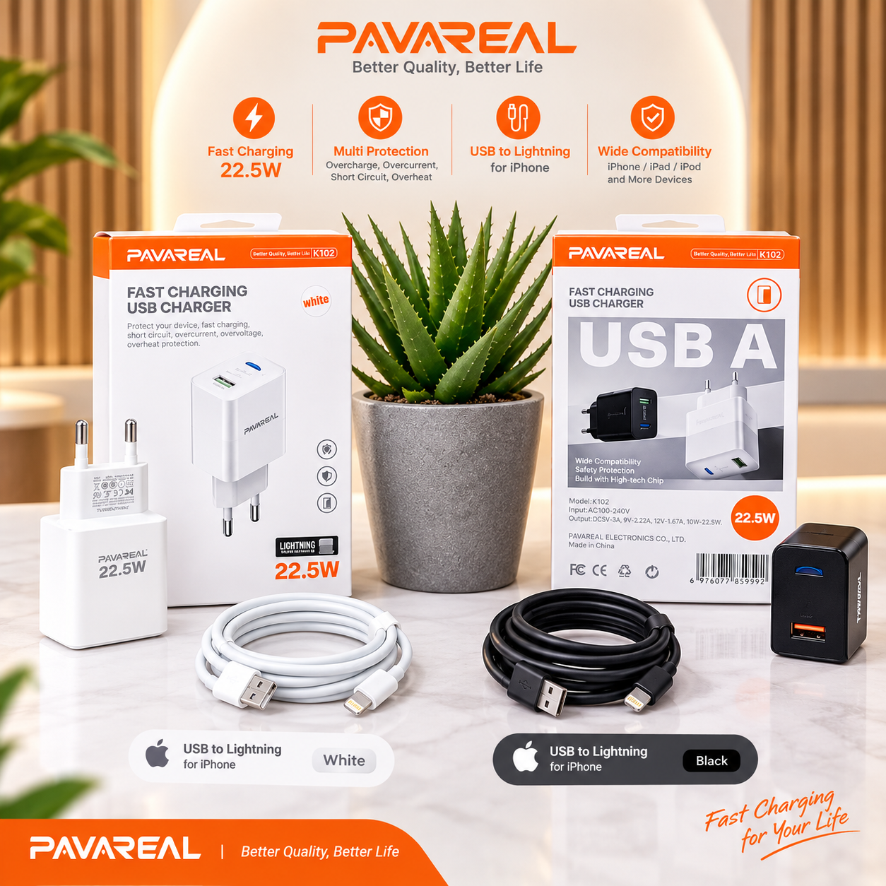 CHARGER PAVAREAL K102 22.5W IPHONE
