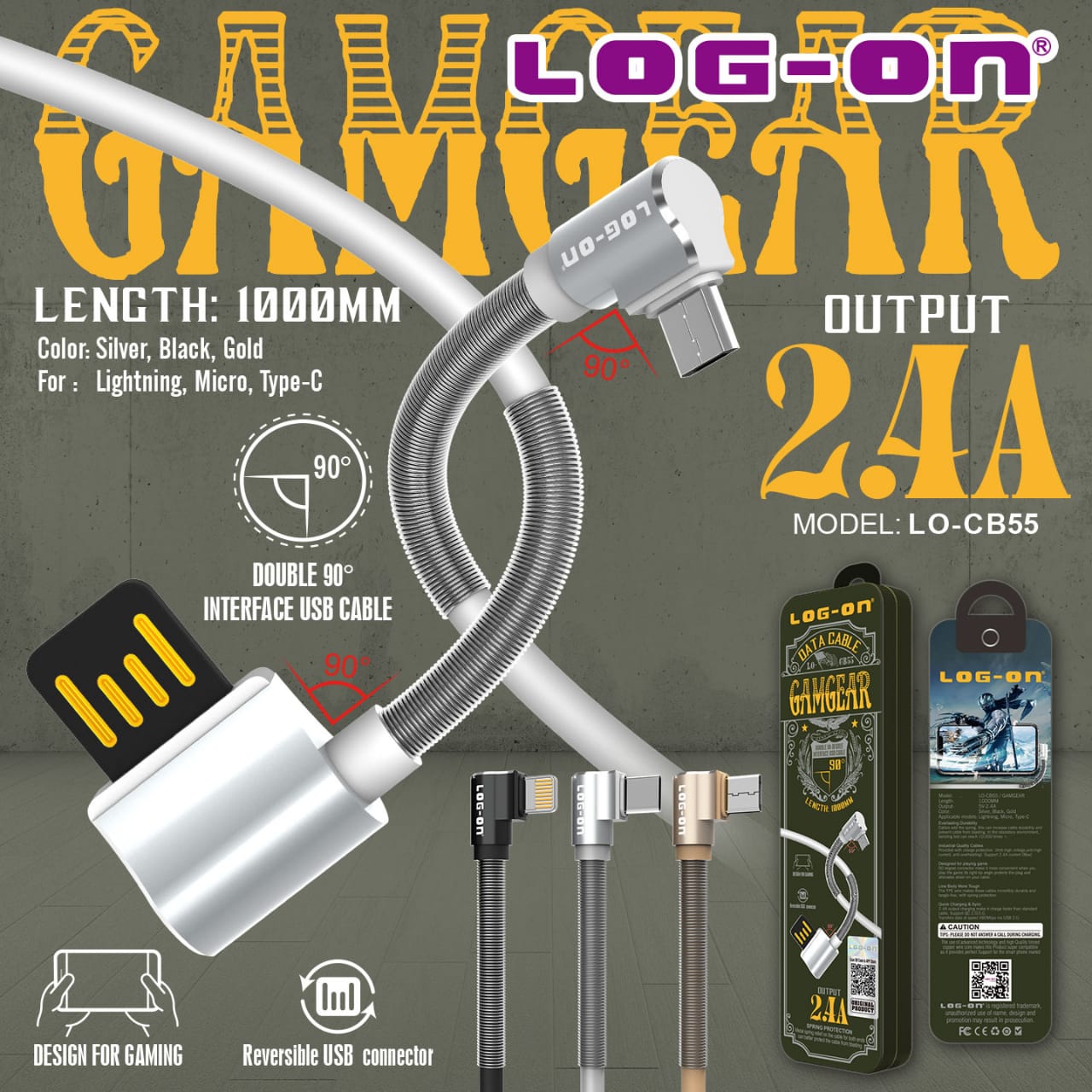 KABEL DATA LOG ON GAMGEAR TYPE C 2.4A [SOLD]