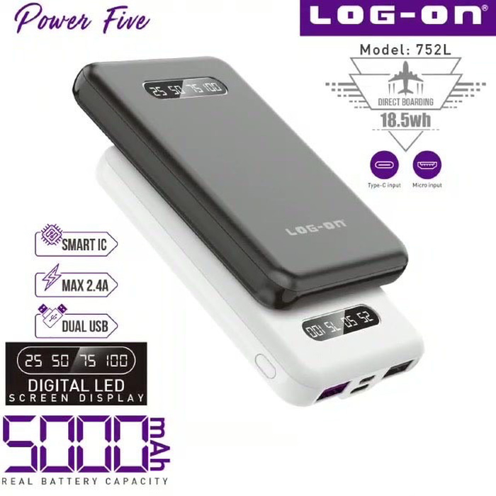 POWERBANK LOG ON POWER FIVE 5000 MAH [SOLD]
