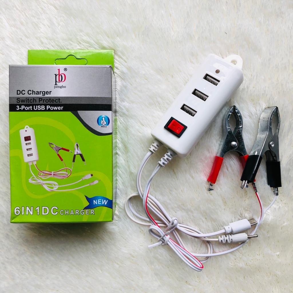 CHARGER AKI 3 USB 5 IN 1 ON/OFF PACK HIJAU (SOLD)