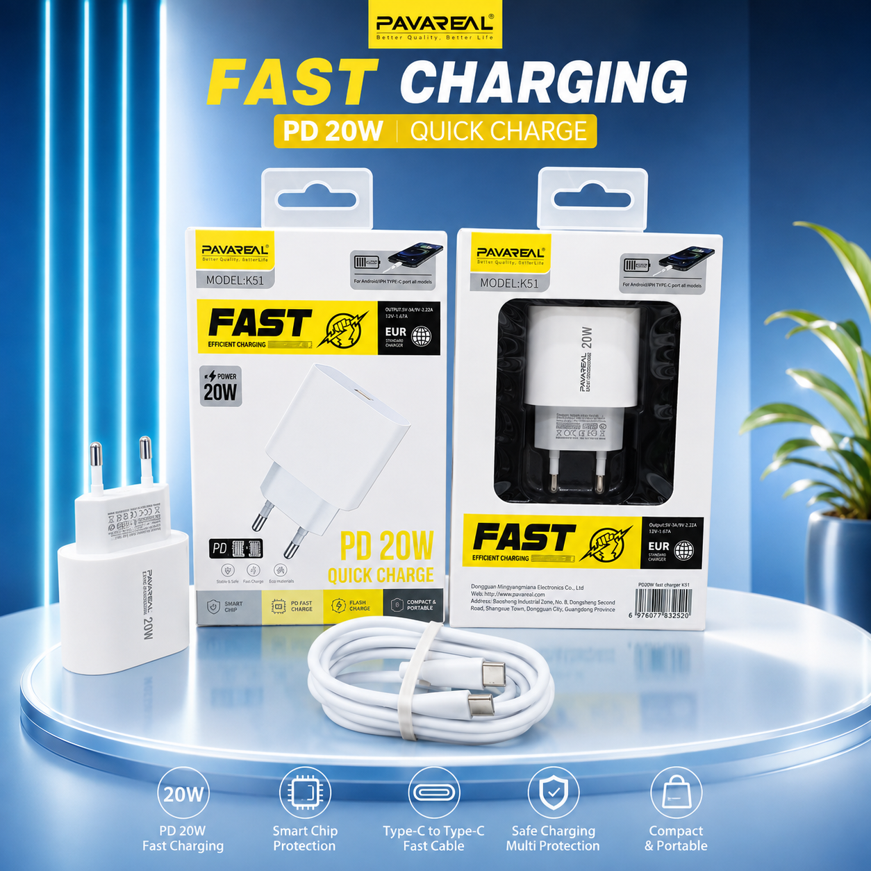 CHARGER PAVAREAL K51 20W C TO C