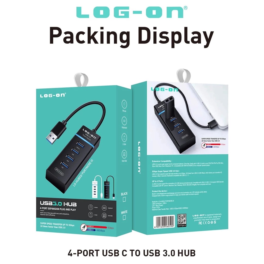 USB HUB 4 PORT LOG ON LO-HUB03