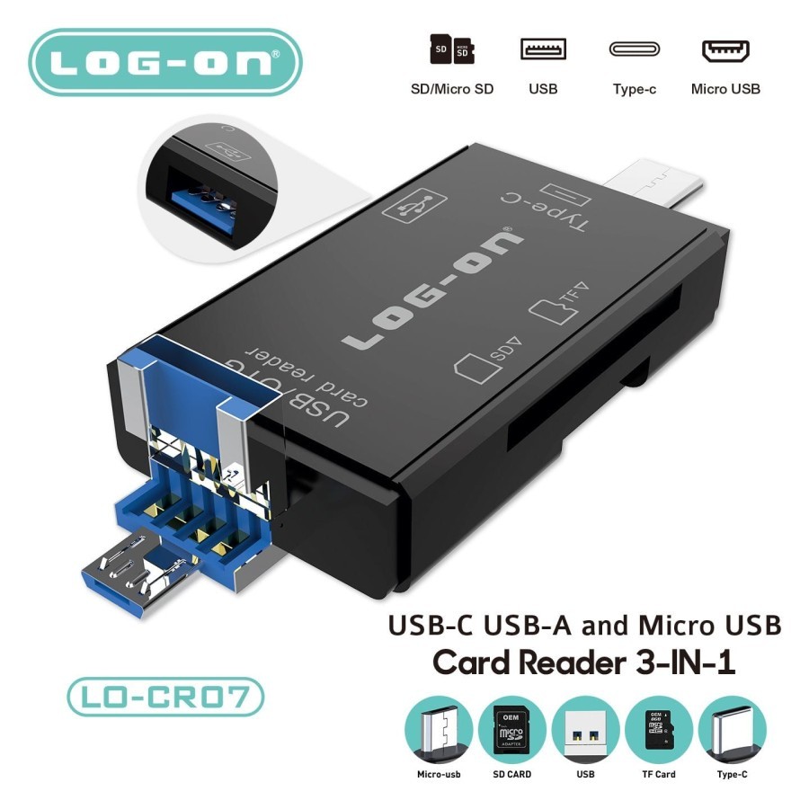 CARD READER LOG-ON 3IN1 LO-CR07 