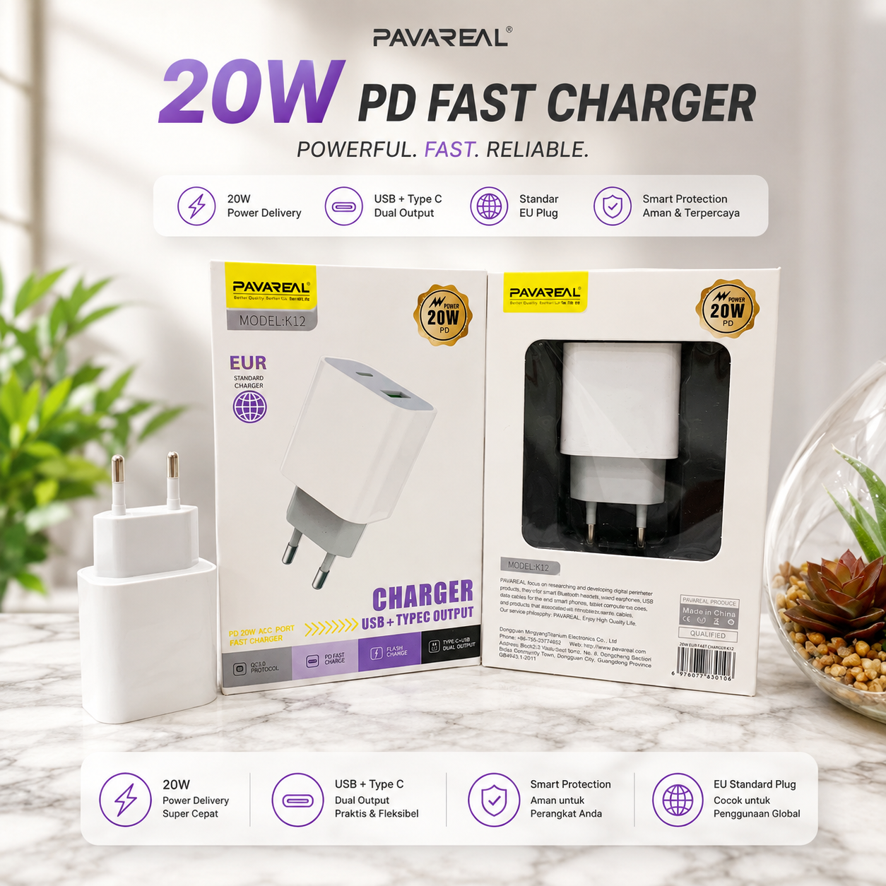 BATOK CHARGER PAVAREAL K12 20W