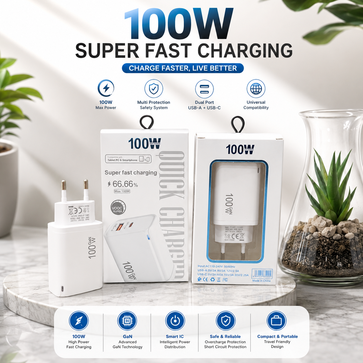 BATOK DUAL USB A/C 100W GAN