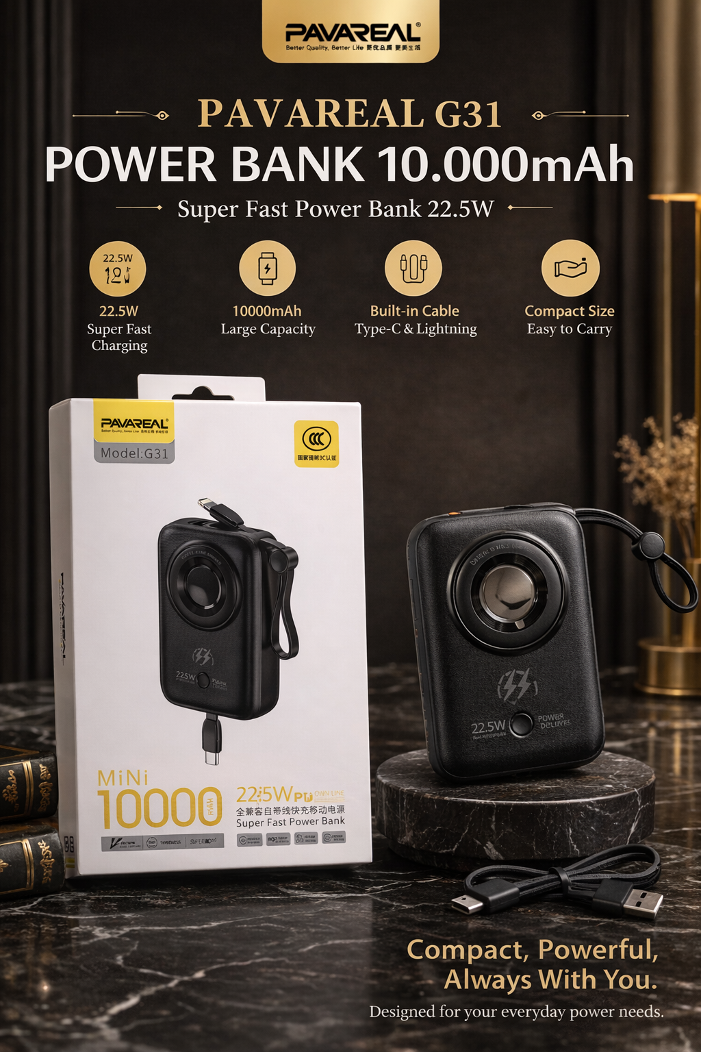 POWERBANK PAVAREAL G31 22.5W 10.000MAH