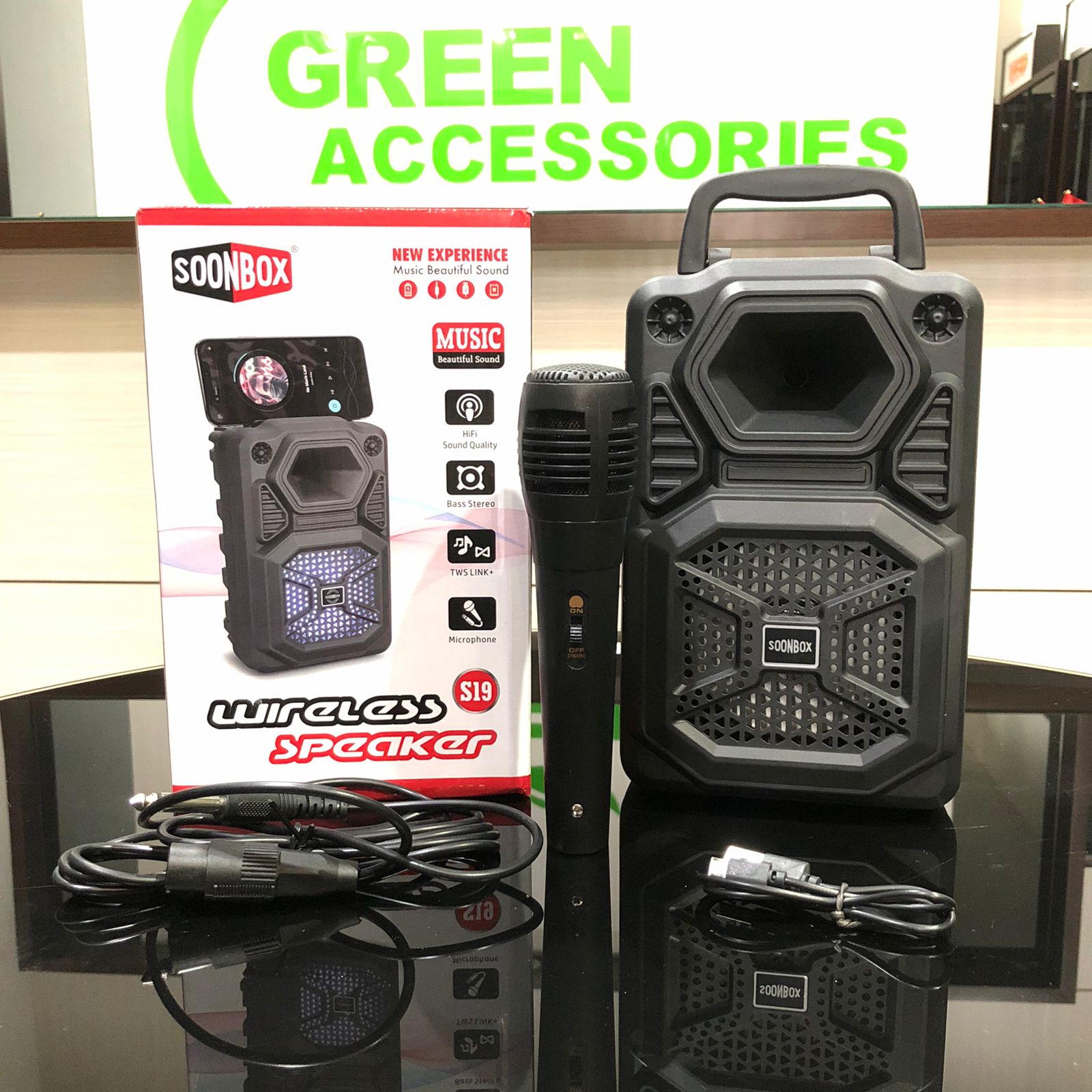 SPEAKER BLUETOOTH + MIC SOONBOX S19 4 INCH {SOLD}