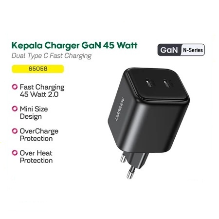BATOK CHARGER UGREEN DUAL PORT C GAN 45W