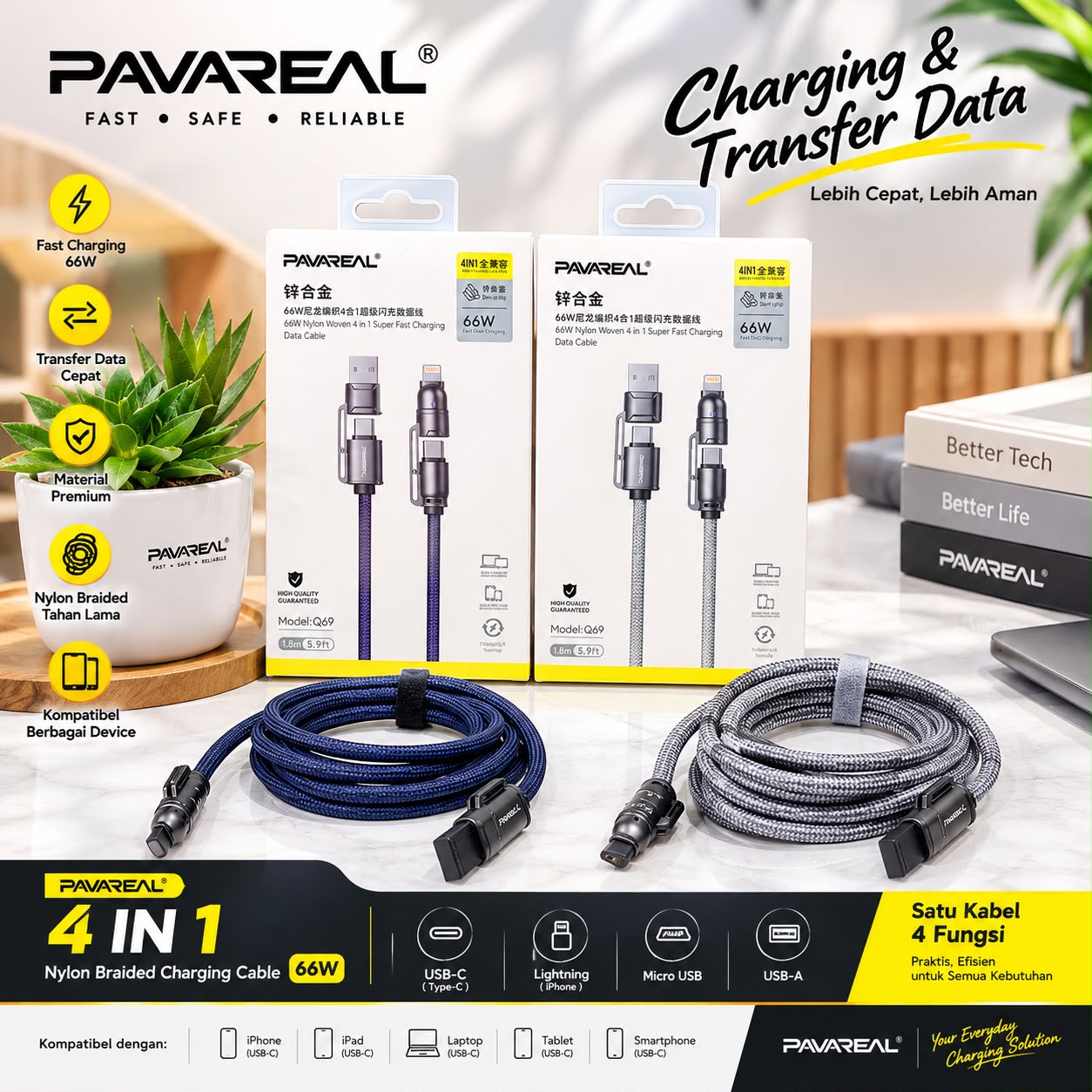 KABEL DATA PAVAREAL Q69 4 IN 1 66W