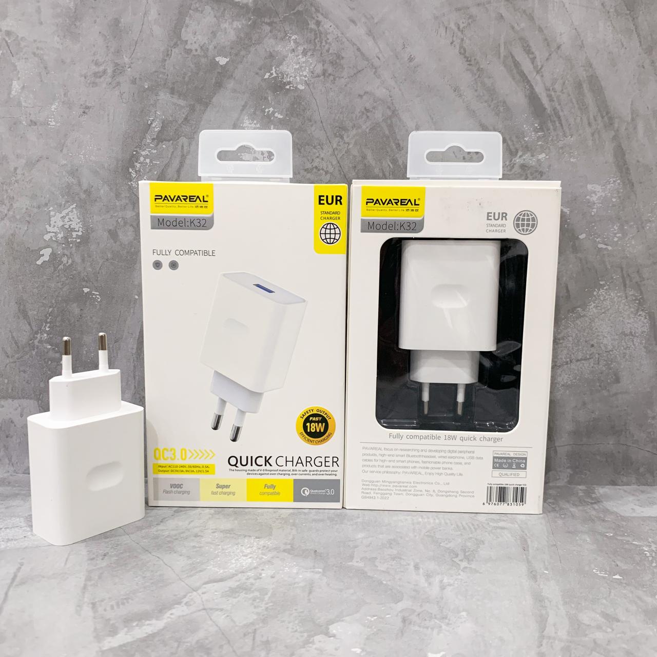 BATOK CHARGER PAVAREAL K32 QC 3.0 18W  