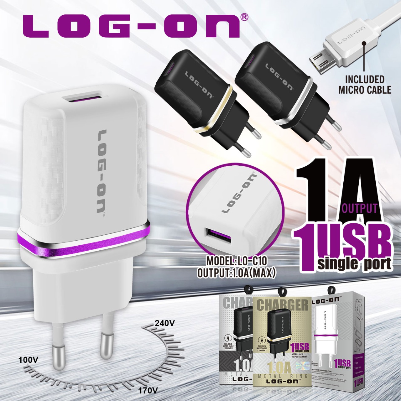 CHARGER LOG ON MICRO 1 USB 1A LO-C10 (SOLD)